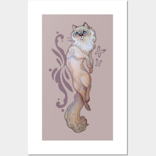 Cat and butterflies Posters and Art